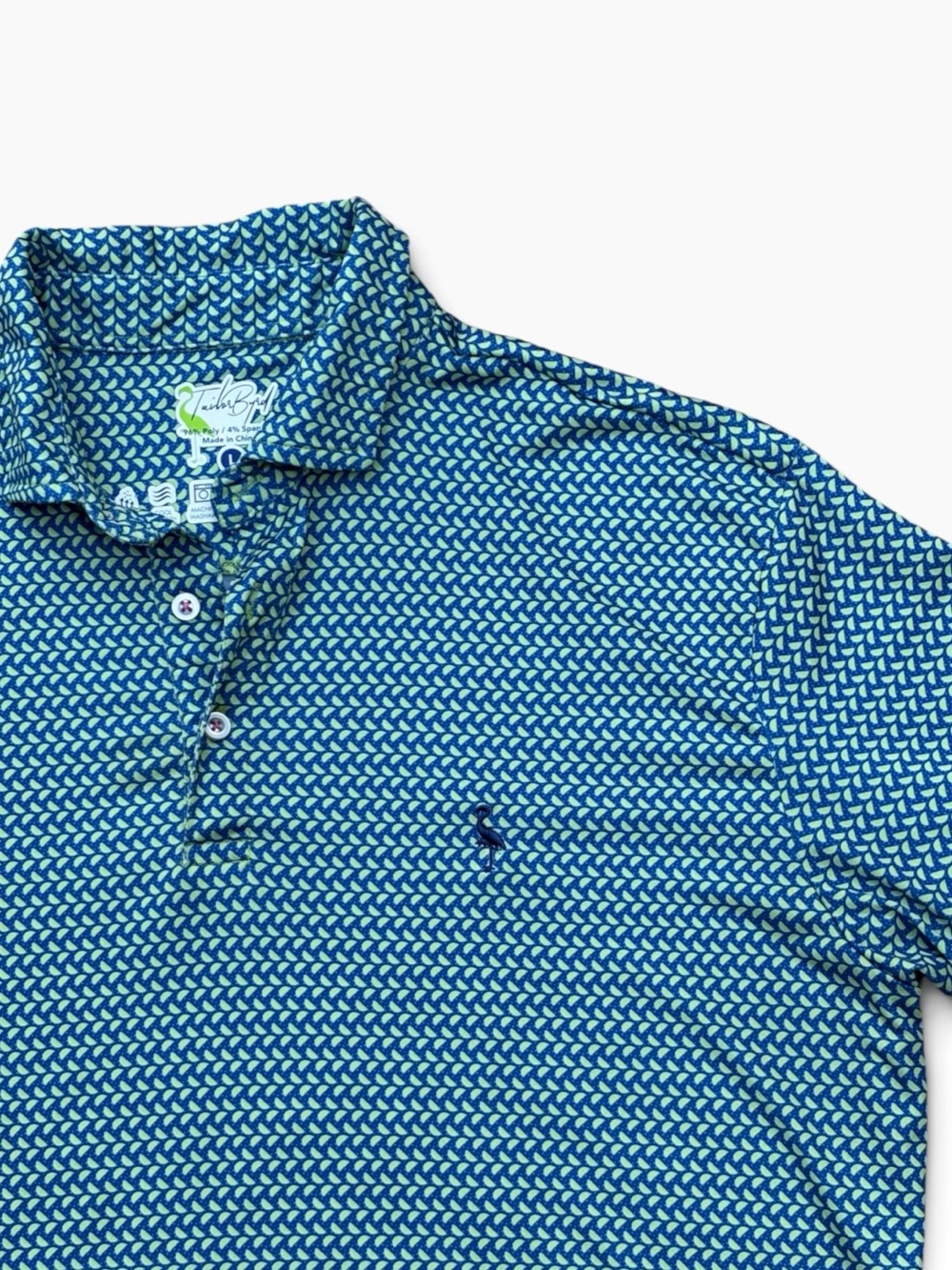 Tailorbyrd Blue AOP Geo-Print Short Sleeve Performance Golf Polo L